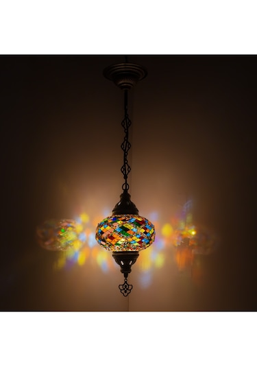 Mozaik Gece Lambası Tekli Otantik Sarkıt Avize Renkli
