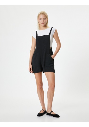 Koton Şort Salopet Cepli Siyah 4sak40048pw Siyah