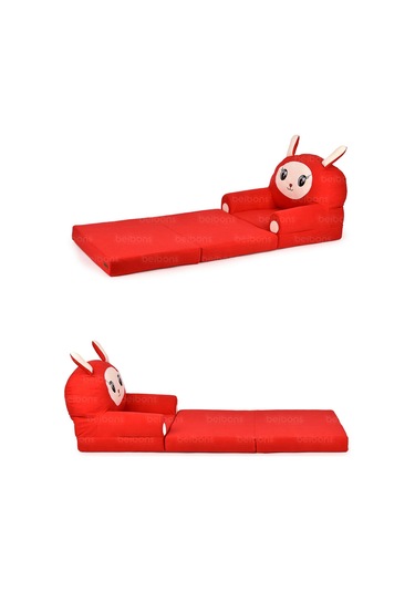 Portatif Katlanabilir Sevimli Çocuk Koltuğu - 3 Katlı Çocuk Yatak Koltuk - Taşınabilir Bebek Koltuğu Kırmızı
