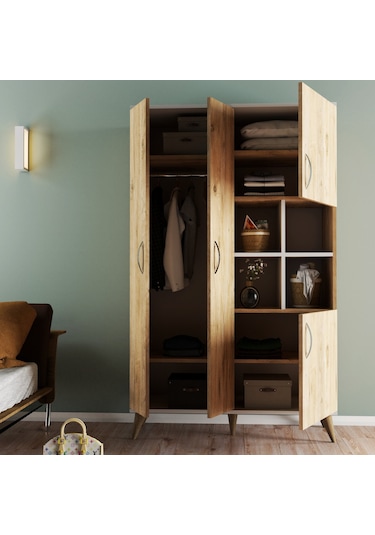 tanmob Maxi 4 Kapaklı Askılıklı Raflı Çok Amaçlı Dolap Çam - Grd0102