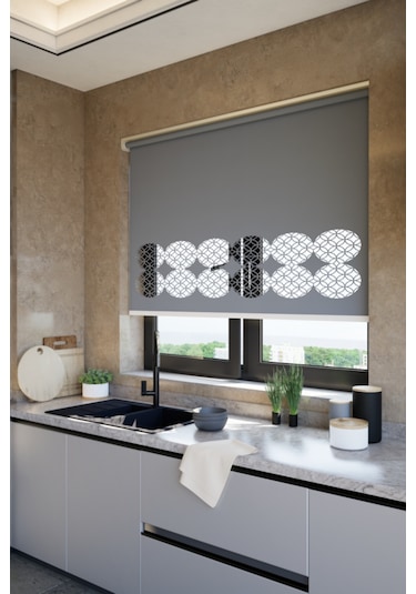 Lazer Kesim Mat Stor Perde, Lazer Kesimli Klasik Serisi, C-141004 Antrasit Renk Antrasit