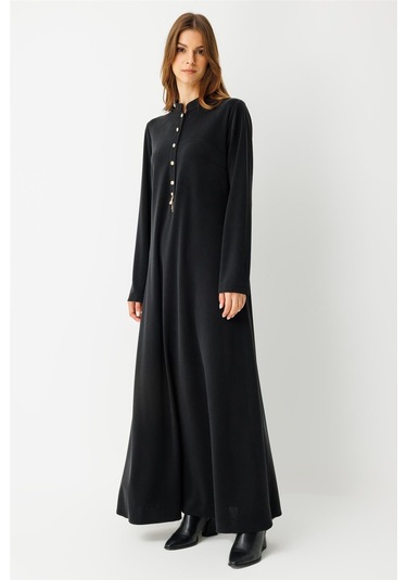 Oysh Kumaş Elbise Siyah Siyah