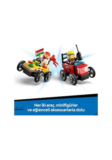 LEGO® City Pizza Arabası İtfaiye Kamyonuna Karşı Yarış Arabası Paketi 60458 -5 Yaş ve Üzeri Çocuklar için Yaratıcı Oyuncak Yapım Seti(70P)