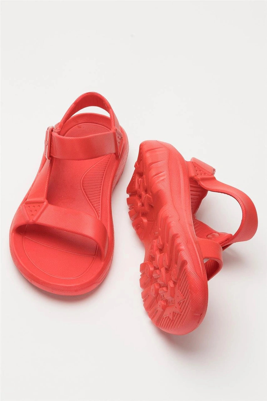 Unisex Eva Spor Kaymaz Yürüyüş Sandaleti Kırmızı Kırmızı