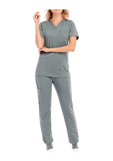 Dolıty Çok Cepli V Yaka İş Elbisesi Ile Nefes Alabilen Xl-gri