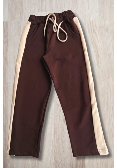 Yazı Desenli Kapşonlu Kahverengi Renk Kız Çocuk Takım Kahverengi