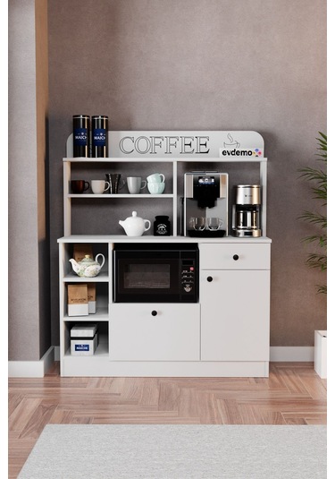 Barista Kahve Köşesi Çok Amaçlı Dolap Beyaz Beyaz