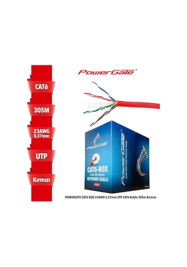 Powergate Cat6-Box-Re 23Awg 0.57Mm Utp Cat6 Kablo 305M Kırmızı