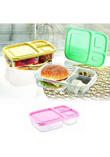 3 Bölmeli Sefer Tası Pratik Kolay Gıda Diyet Saklama Erzak Kabı Çok Renkli