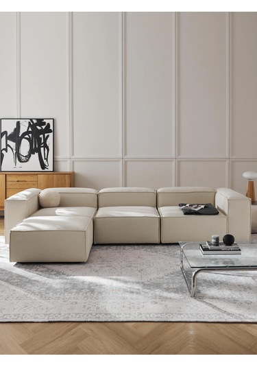 Most Mollis 4 Modül Köşe Koltuk 01 Kırık Beyaz Keten Kumaş Yumuşa