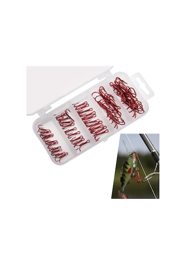 Valkyrie 50 Adet Karbon Çelik 3lü Çapa Kanca Olta İğne Seti - Kutulu - Heavy Duty Kırmızı