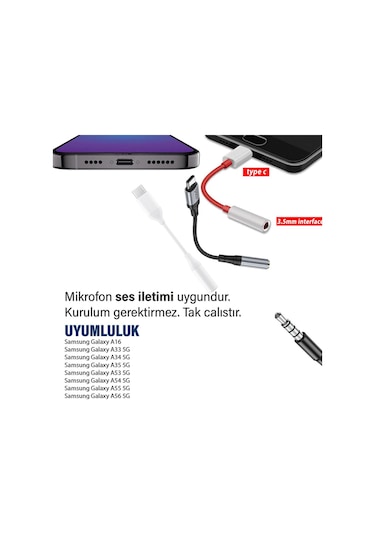 Samsung Uyumlu A53 A54 A55 A56typec 3.5mm Çevirici Kulaklık Dönüştürücü