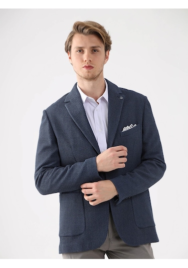 Dufy Mavi Erkek Slim Fit Mono Yaka Ceket - 95376 Mavi