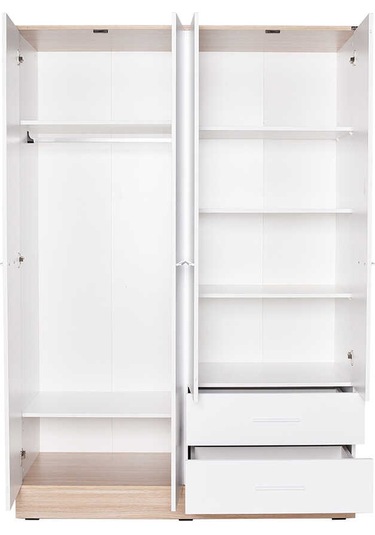 adoremobilya Base 4 Kapılı 2 Çekmeceli Gardırop-Italyan Meşe / Beyaz