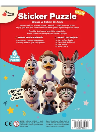 Playever Sticker Puzzle - Çiftlik, Çıkartmalı Yapboz Etkinlik Kitabı