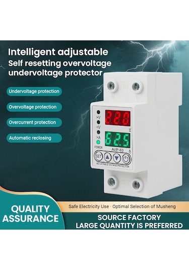 Dijital Ekran Dubleks Aşırı Gerilim Koruyucusu Düşük Voltaj Koruması Dijital Yeniden Kapama Kapısı Ev Anahtarı Voltaj Akımı Göstergesi 2p/63a