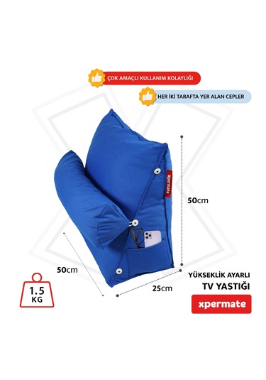 Xpermate Yükseklik Ayarlı Tv Yastığı Bel Destek Yastığı Koyumavi