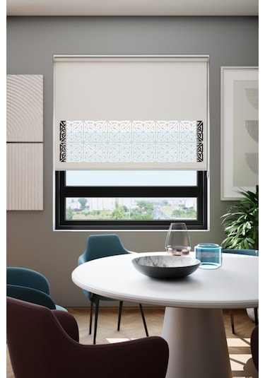 Lazer Kesim Mat Stor Perde, Lazer Kesimli Klasik Serisi, C-161001 Beyaz Renk