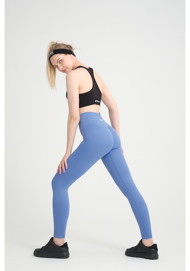 Mavi Kalçası Büzgülü Premium Fitilli Ekstra Push Up Yüksek Bel E Mavi