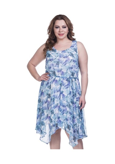 Yaprak Desenli Şifon Astarlı Elbise