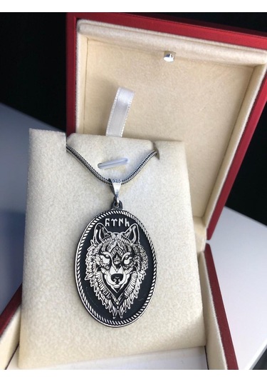 Göktürkçe Türk Yazılı Bozkurt Gümüş Işıklı Kutuda Sevgiliye Eşe Babaya Hediye Kolye