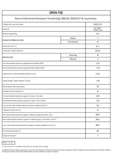 Arçelik 901 KMP I 9 KG Isı Pompalı Çamaşır Kurutma Makinesi