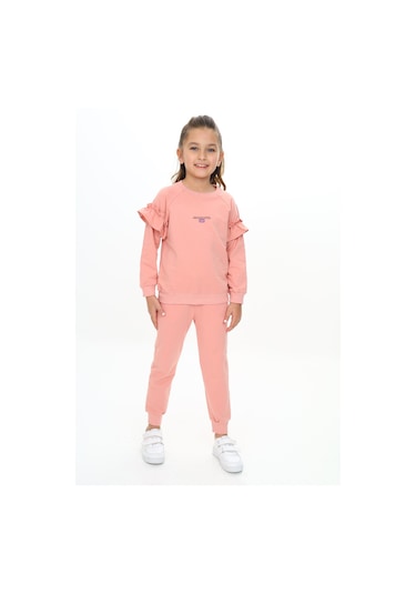 Toontoy Kız Çocuk Baskılı Eşofman Takım Koyu Pudra