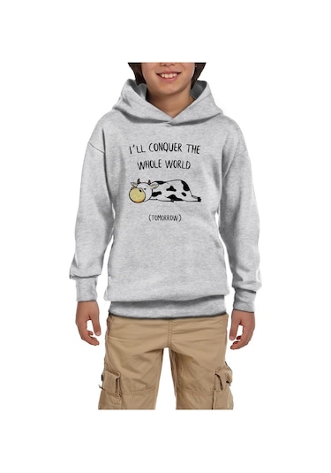 Tomorrow Cow Inek Gri Çocuk Kapşonlu Sweatshirt Gri