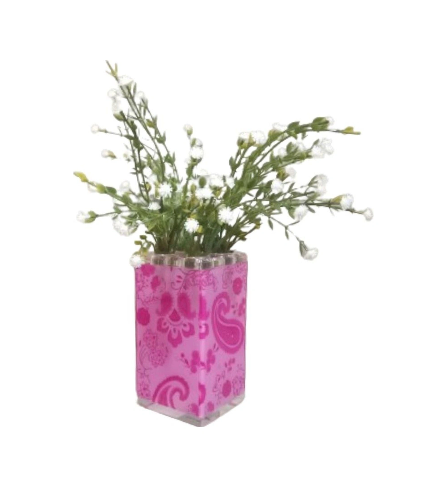 2 Adet Vazo Dahil,vazoda Çiçek,beyaz Yapay Çiçek,vazo Dekoratif Pembe 7x7x17cm Çok Renkli