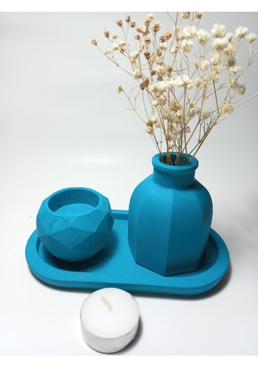 Geometrik Mumluk Ve Vazo Dekoratif Tabaklı Set Random Çok Renkli