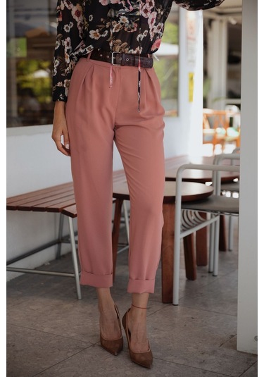 Kadın Yüksek Bel Pileli Pantolon Frn2000 Mercan