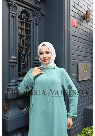 Kadın Mint Yeşili Aerobin Uzun Kapşonlu İkili Takım T0220 Mint Yeşili