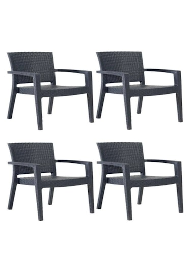 4'lü Set Antrasit Rattan Victor Kollu Sandalye Koltuk