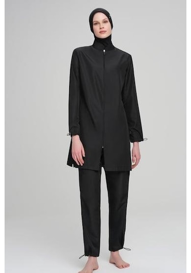 Haşema 6026 Siyah Dokuma 5 Parça Tesettür Mayo Takımı Çok Renkli