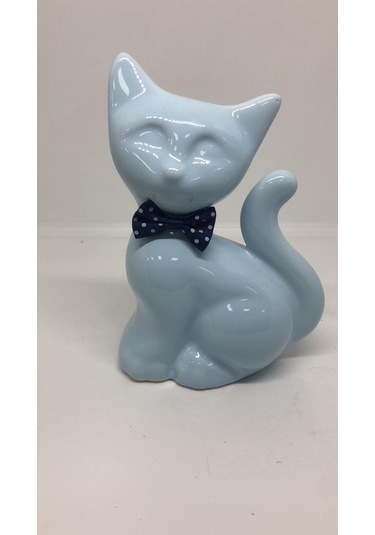 Lebron Masaüstü Dekoratif Seramik Kedi Objesi Mavi