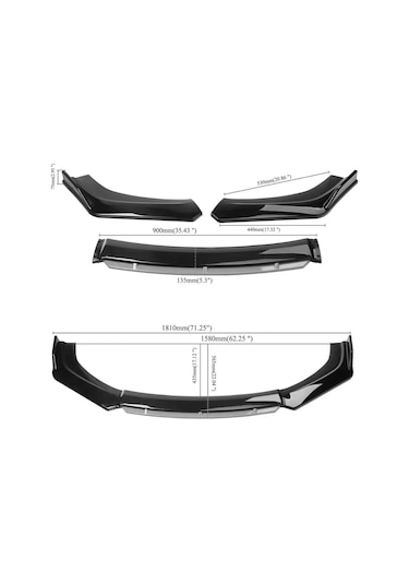 Gri 4 Parça Ön Lip Universal Ön Tampon Eki Piano Black Gri Renk