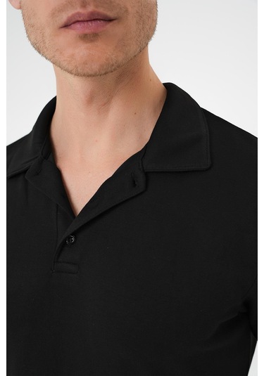 Comfort Fit Polo Yaka Esnek Pamuk Casual Siyah Tişört Ts 886 Siyah