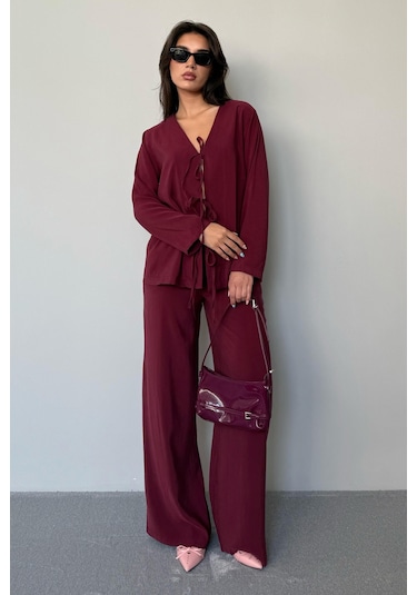 Madmext Bordo Önü Bağlamalı Alt Üst Takım Mg2473 Bordo