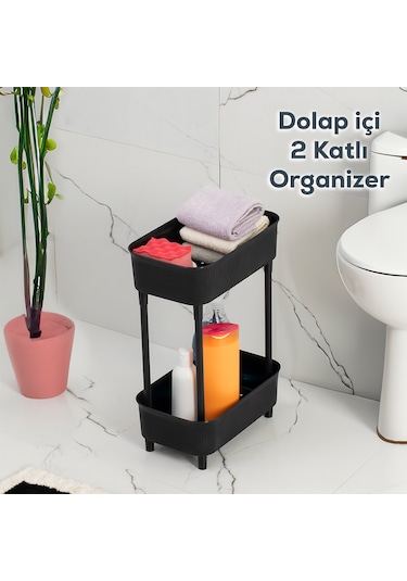 Porsima 1131 İki Katlı Çok Amaçlı Düzenleyici Raf Siyah