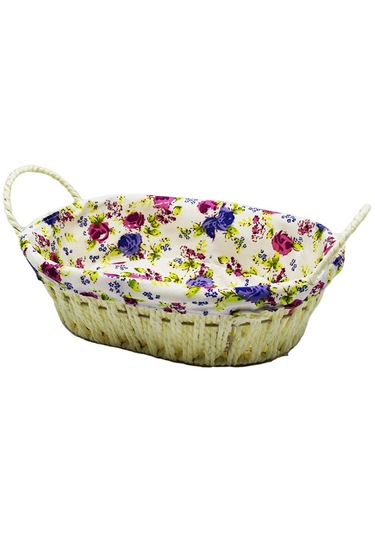 Renkli Bezli Oval Hasır Ekmek Sepeti Royaleks-8821 Asorti