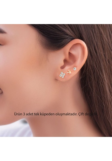İndigo Takı Defne Yıldız Nokta Kombin Rose Gümüş Küpe Rose Gold
