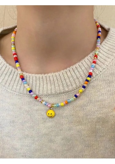 Proshik Boncuklu Gum İsi Smiley Kolye 376659061