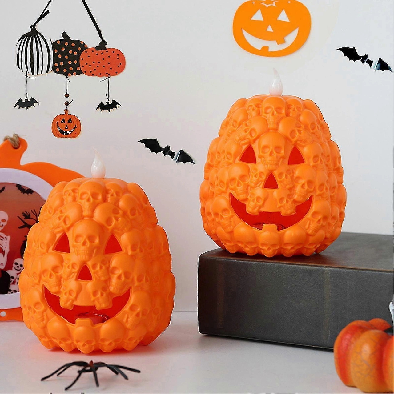 Cadılar Bayramı Jack O'lantern Pil İle Çalışan Led Işıklı Balkabağı Dekorasyonu Şenlikli Atmosfer Malzemesi Cadılar Bayramı Parti Dekoru Diğer