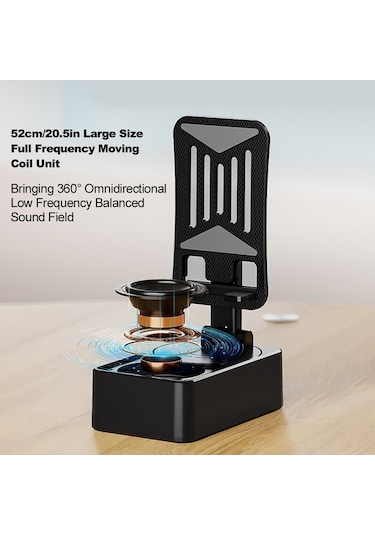 Sandwich 3lü Fonksiyonlu Bluetooth Hoparlör: Telefon Tutucu, Şarj, Kolay Kullanım, Çevirilebilir Siyah Abs