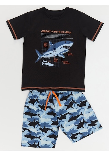 Denokids Mushi Köpekbalığı Kamo Erkek Çocuk T-Shirt Şort Takım Çok Renkli