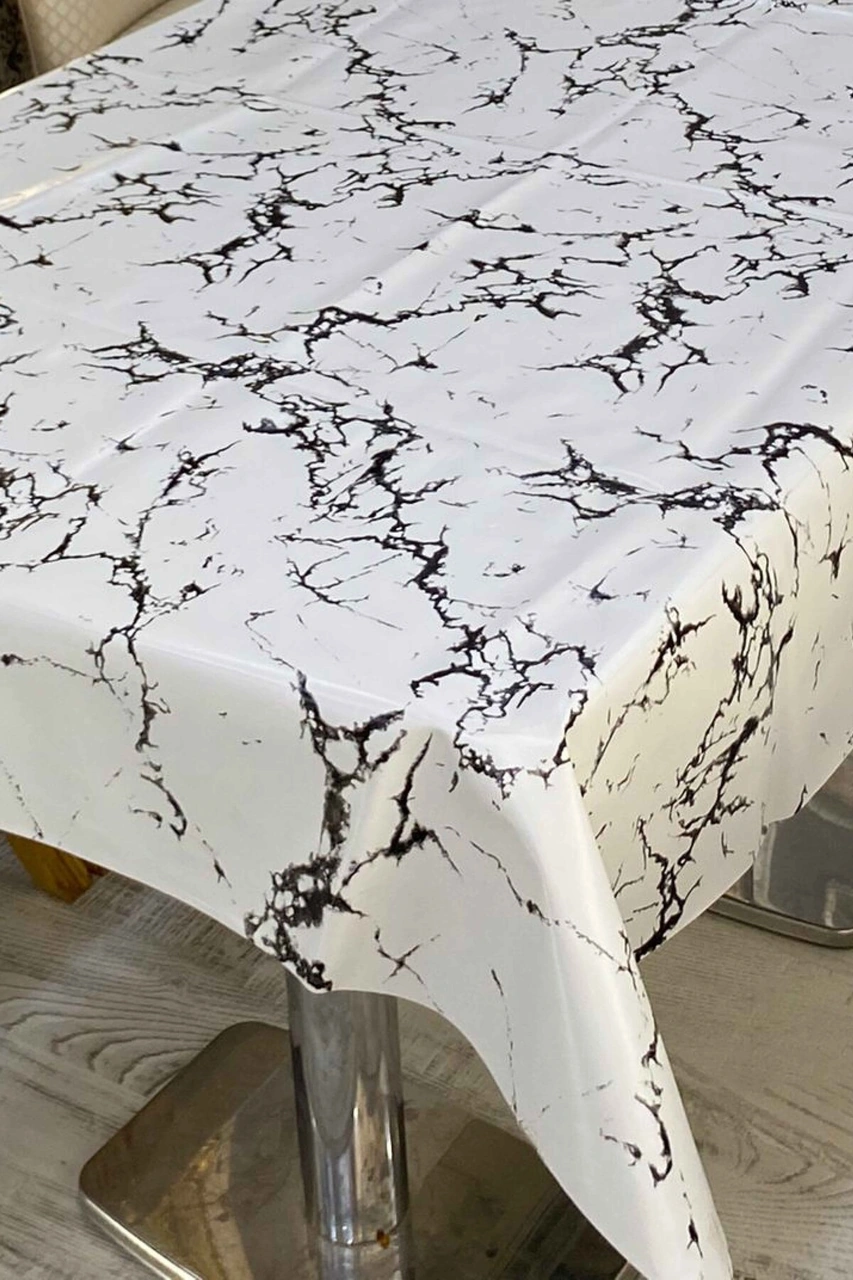 Rona Home Silinebilir Pvc Kaymaz Elyaf Tabanlı Masa Örtüsü Su Geçirmez Muşamba Sofra Bezi Tüm Çeşitler Beyaz Siyah