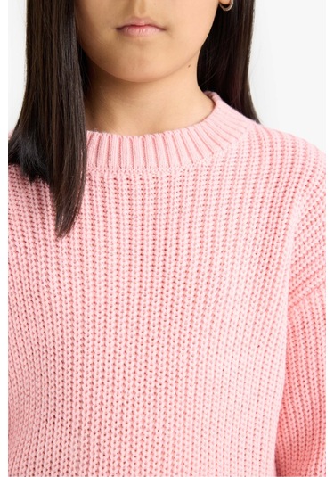 Defacto Kız Çocuk Standart Fit Bisiklet Yaka Triko Kazak C6909a825aupn637 Pembe