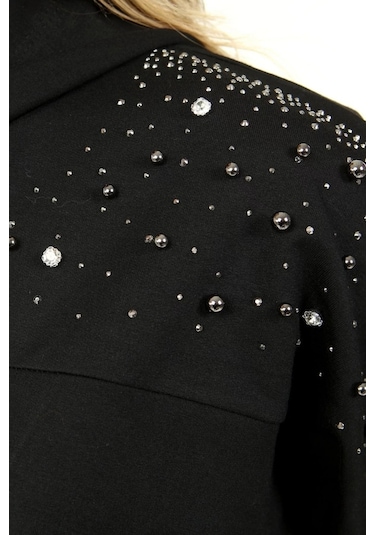 Taş Baskılı İncili Eşofman Takım Siyah