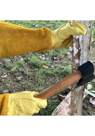 Teltree Uzun Kollu Deri Bahçe Eldiveni, Dikenli Bitkiler İçin Kesme Ve Çizik Korumalı, M Bedeni, Kahverengi-sarı