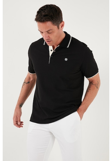 Buratti % 100 Pamuk Düğmeli Regular Fit Erkek Polo Yaka T Shirt 5902118 Siyah-Beyaz